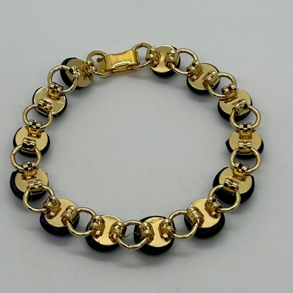 Vintage Gold-Tone Bracelet With Iridescent Dichroic Glass Beads - Picture 7 of 16